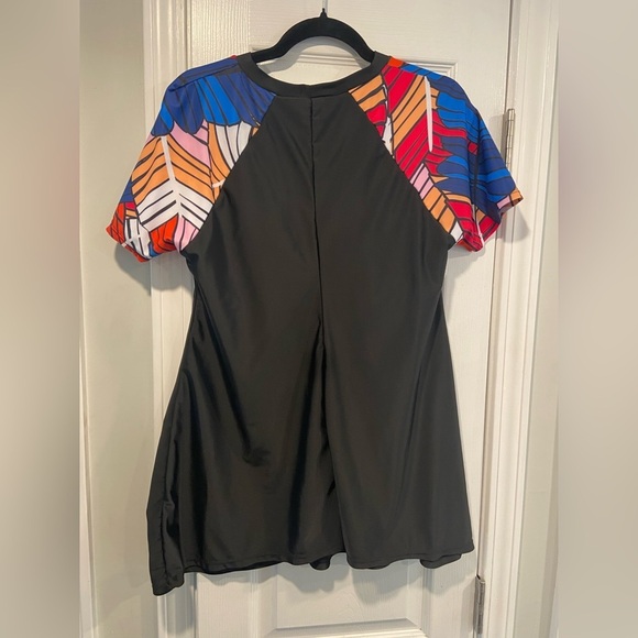 Black Colorblock Short Sleeve Crew Neck Swim Dress Size 1XL Modest Bralette - Picture 5 of 9